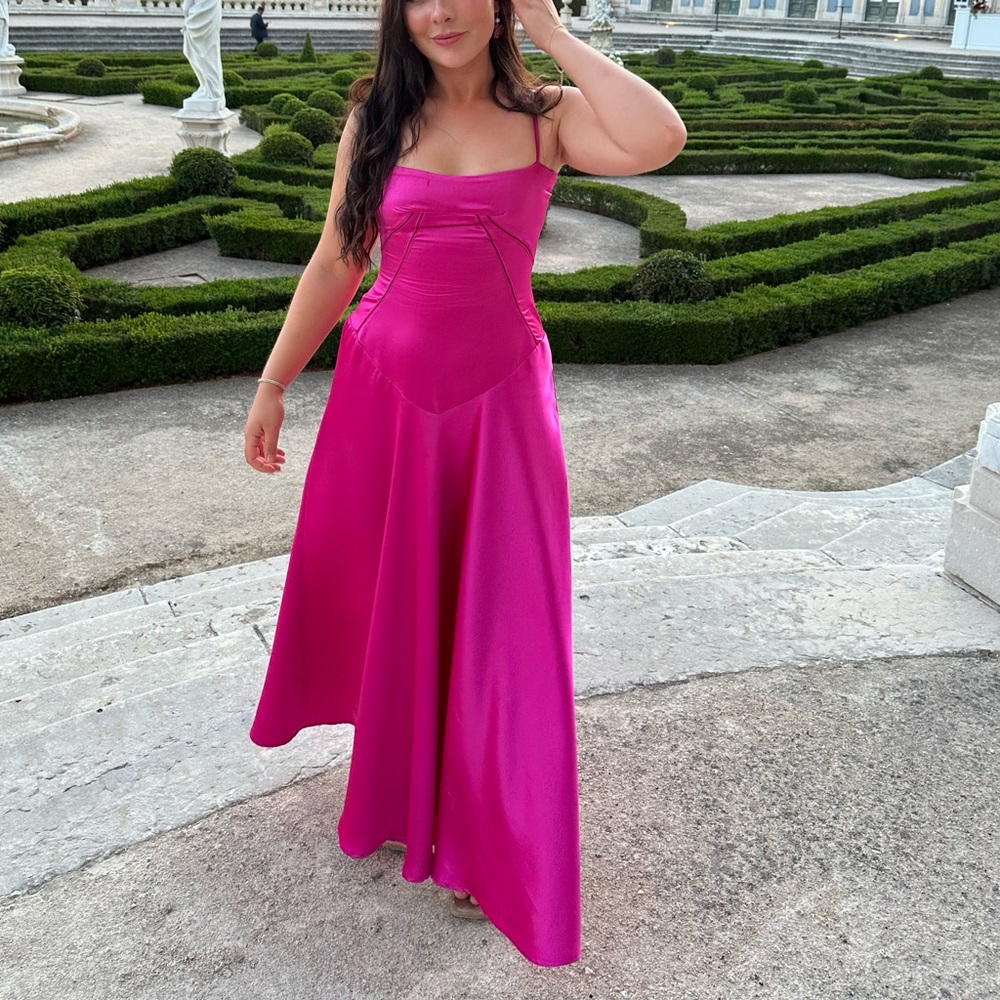 Anabella Fuchsia Lace Up Maxi Dress